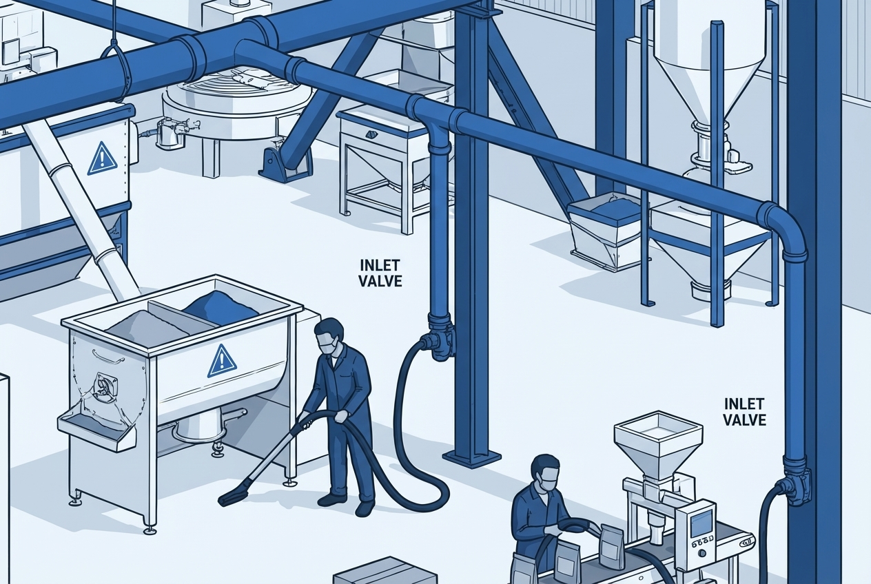 Central vacuum system layout inside an anonymized food processing facility