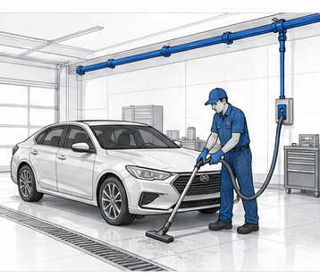 Vacuum and extraction systems for auto service, detailing, and car wash operations.