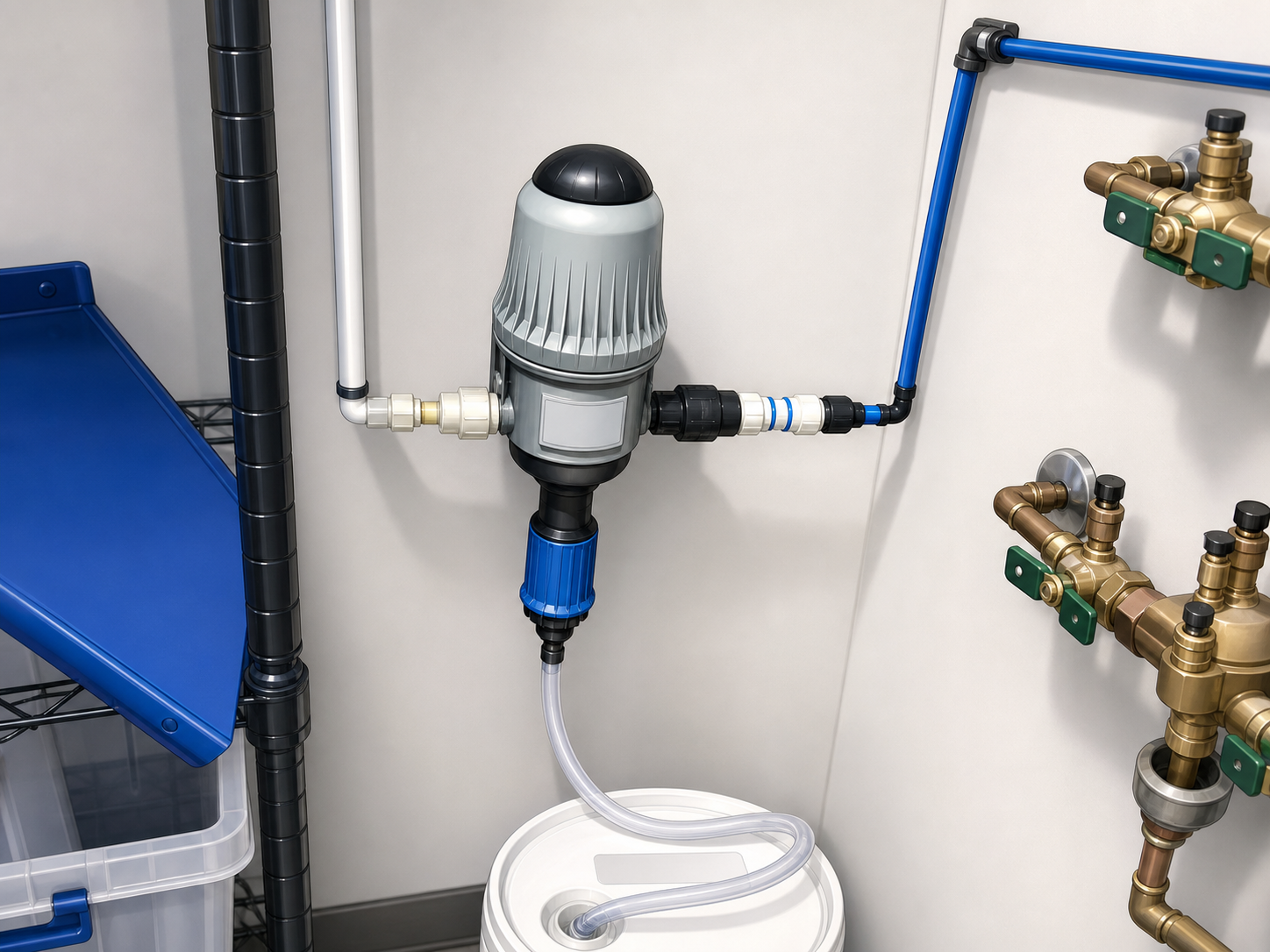 Illustrated wet and dry support accessory plumbing.