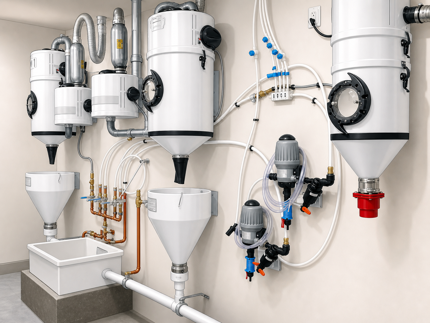Illustrated central vacuum equipment room service access.
