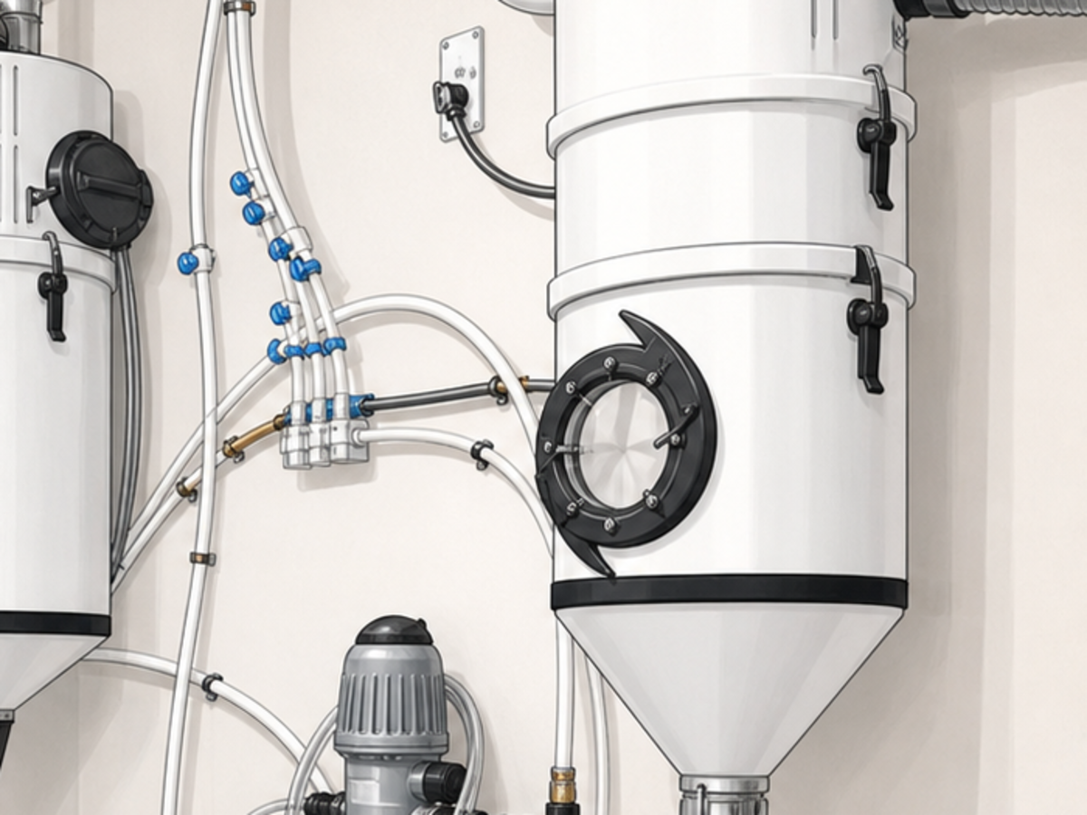 Illustrated back-room collection and filtration equipment.